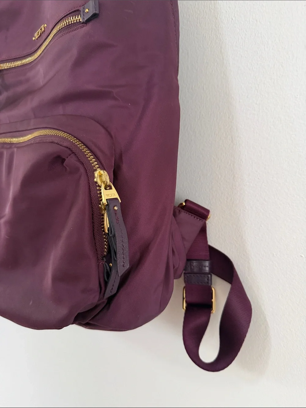 Tumi Men's Burgundy Nylon Backpack with Gold Hardware